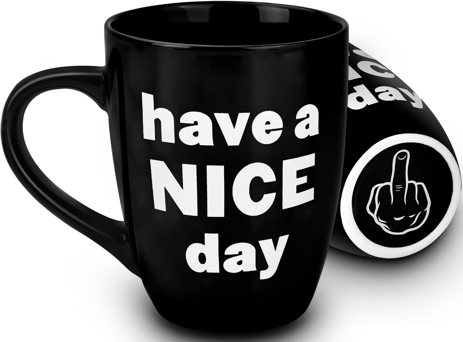 13oz Funny White Elephant Gifts for Adults - Novelty Ceramic Coffee Mug with Hidden Surprise Middle Finger Design - Gag Present for Men, Women, Mom, Dad, Coworker & Boss - Dishwasher & Microwave Safe