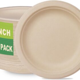 GreenWorks 100-Count 6-Inch Compostable Bagasse Plates - Heavy-Duty, Eco-Friendly Disposable Dinnerware for Parties and Camping