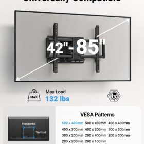Pipishell Full Motion Articulating TV Wall Mount for 42-85 Inch TVs – Heavy Duty Swivel Bracket, Tilt, Swivel & Extend, Max VESA 600x400mm, Fits 12” & 16” Wood Studs, Supports up to 132lbs