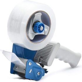Pacific Mailer Heavy-Duty 2-Inch Tape Gun Dispenser with Ergonomic Grip & Adjustable Tension Brake – Professional Blue Packing Tool for Warehouse, Moving, and Office