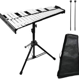 Professional 32-Note Glockensiel Xylophone Kit with Adjustable Stand, 2 Mallets, and Portable Bag – Precision Percussion for Students, Bands, and Concerts