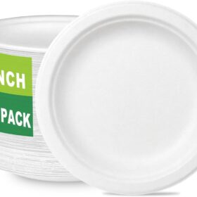 Eco-Friendly 6 Inch Compostable Dessert Plates – 100 Count Heavy Duty Bagasse & Bamboo Fiber Disposable Plates – Biodegradable, Microwave Safe & Sturdy for Hot or Cold Foods