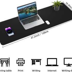 AFFING Large Desk Mat - 47.2" x 17" Reversible Leather & Cork Desk Pad, Non-Slip Waterproof Office Mouse Pad & Table Blotter (Black)