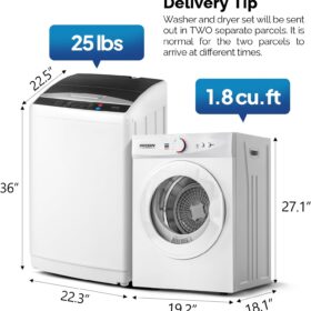 ROVSUN 25 lbs Full-Automatic Portable Washing Machine & 1.8 Cu. Ft. Ventless Clothes Dryer Combo Set – Stainless Steel Drum – Compact Laundry Center for Apartments, Dorms, and RVs