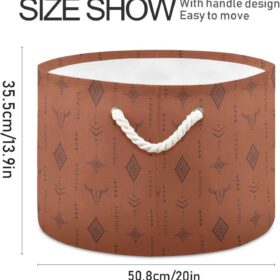 Large Western Boho Laundry Hamper – Round Cow Skull Print Storage Basket for Bedroom, Nursery & Living Room