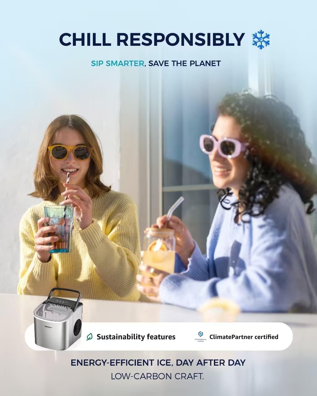 EUHOMY Ice Maker Machine for Countertop - 26lbs in 24Hrs, Portable Bullet Ice Maker with Self-Cleaning Function, LCD Digital Display, Ice Scoop & Basket, Perfect for Home, Kitchen, and Bar