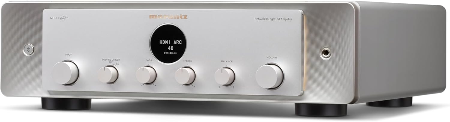 Marantz Model 40n Network Stereo Amplifier with HEOS Built-in, HDMI eARC, and MM Phono Stage – Premium Silver/Gold Finish