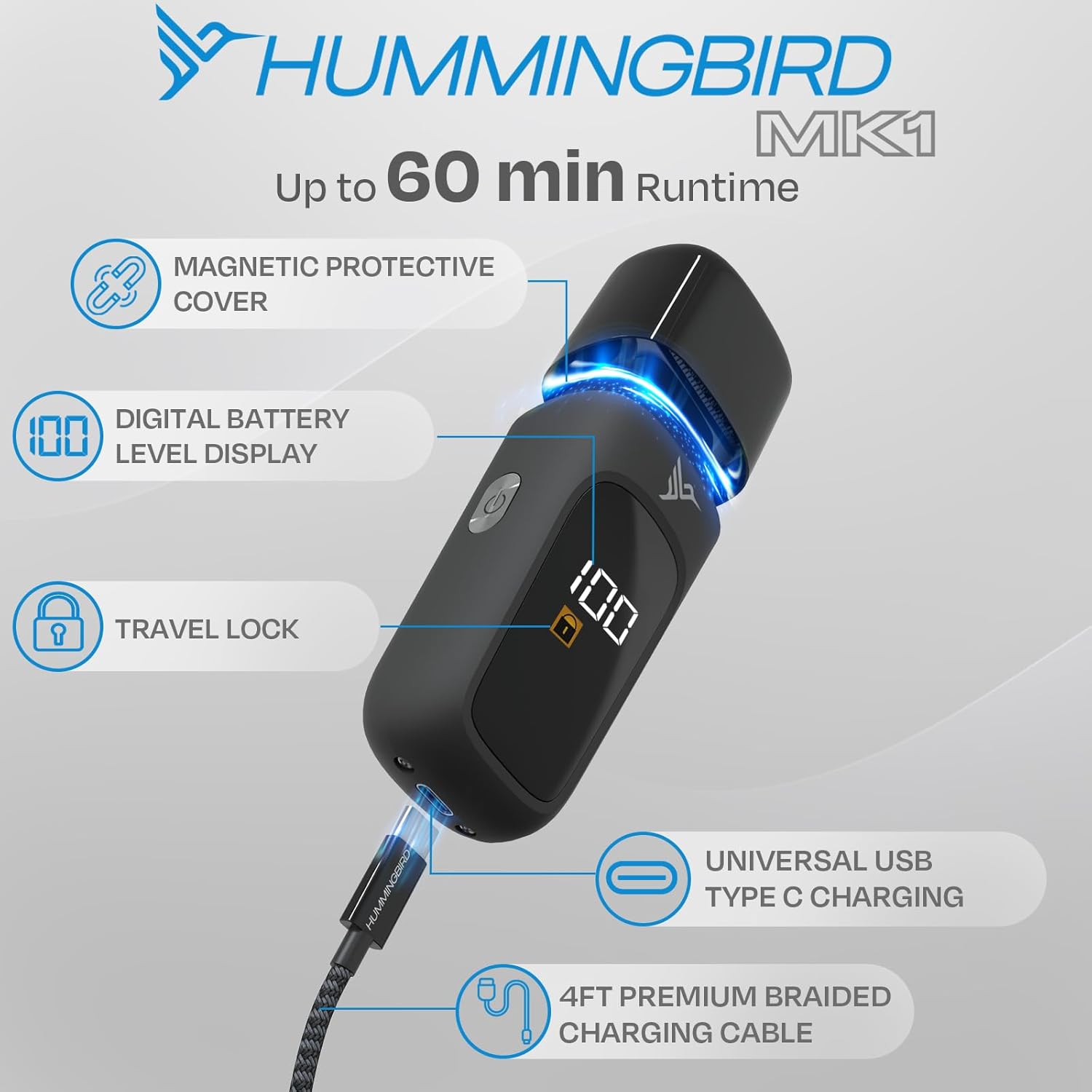 Hummingbird MK1 Compact Trimmer – Portable Cordless Beard & Body Groomer with T-Blade, USB-C Rechargeable, 60-Min Runtime & Travel Pouch