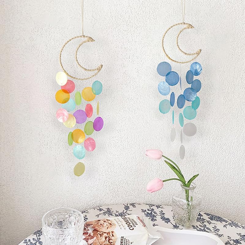 Handcrafted Capiz Shell Wind Chimes - 22 Inch Coastal Outdoor & Indoor Decor, Beach Style Blue Moon Shells, Perfect for Garden, Patio, and Home