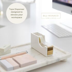 BLU MONACO White & Gold Acrylic Tape Dispenser – Weighted Desk Tape Cutter with Non-Slip Base for Office & Home