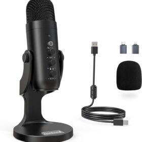 ZealSound Professional USB Microphone for PC & Streaming - Studio-Grade Podcast Mic with Noise Cancellation, Real-Time Monitoring, and Mobile Adapter Kit for Gaming, Recording, and Content Creation
