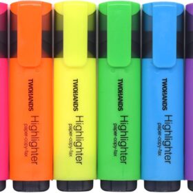 TWOHANDS Chisel Tip Highlighters (6-Pack) – Quick-Dry Assorted Color Marker Pens with Large Ink Reservoir for Office & School