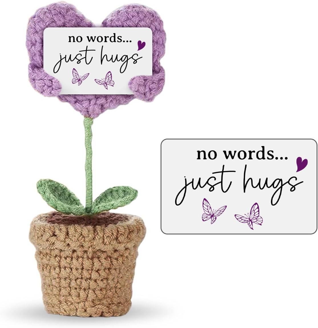 Handmade Crochet Mini Heart in Pot - Sympathy Gift for Loss of Loved One, Bereavement & Memorial Decor with 'No Words, Just Hugs' Card