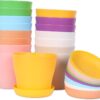 JERIA 16-Pack 4 Inch Plastic Nursery Pots with Saucers - Thickened Seed Starting Pots for Indoor & Outdoor Plants, 8 Colors