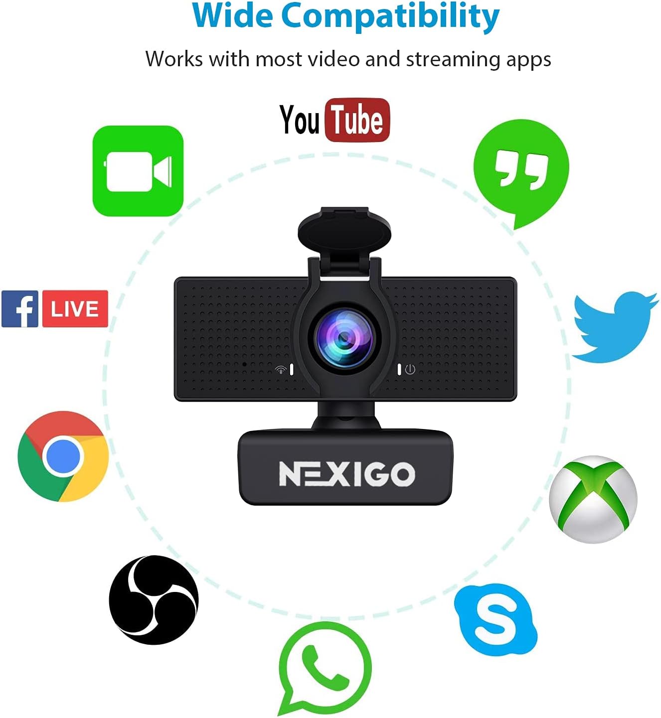 NexiGo N60 1080P Webcam – HD USB Computer Camera with Built-in Noise-Cancelling Microphone, Privacy Cover & Plug-and-Play Setup for Video Conferencing, Streaming, and Remote Work