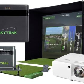 SkyTrak ST MAX Golf Simulator Studio Package – Dual Radar & Photometric Launch Monitor with Impact Screen, HD Projector, Hitting Mat & Speed Training