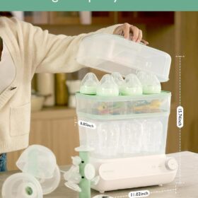 Momcozy 3-Layer Baby Bottle Sterilizer and Dryer – Universal Electric Steam Sanitizer with Auto Shut-Off, 99.9% Sterilization for Breast Pump Parts, Pacifiers & Teether