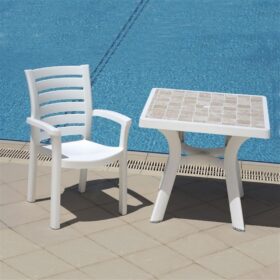 Compamia Marina Commercial Grade Resin Patio Dining Arm Chairs (Set of 2) - White, Stackable & Weather Resistant