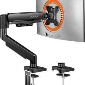 ErGear Single Monitor Arm – Fully Adjustable Gas Spring Desk Mount for 13 to 34 Inch Screens, Holds up to 19.8lbs with Tool-Free VESA Installation, Cable Management, and Integrated USB Pass-Through