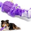 Indestructible Dog Chew Toy for Aggressive Chewers - Squeaky Durable Nylon & Rubber Crocodile for Dental Care, Anxiety Relief & Heavy Biting - Large, Medium, Small Dogs (Purple)