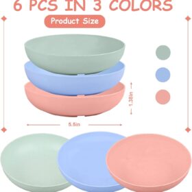 6-Pack Whisker Friendly Cat Bowls - 5.5 Inch Shallow Wheat Straw Pet Dishes for Wet & Dry Food - Dishwasher Safe Feeding Plates for Kittens, Cats, Rabbits & Puppies (Assorted Colors)