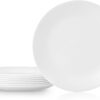 Corelle Vitrelle 8-Piece Dinner Plates Set – Triple Layer Strong Glass, Chip Resistant & Lightweight, Winter Frost White (10.25")