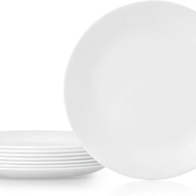 Corelle Vitrelle 8-Piece Dinner Plates Set – Triple Layer Strong Glass, Chip Resistant & Lightweight, Winter Frost White (10.25")