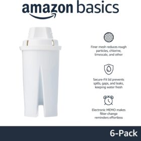 Amazon Basics 6-Cup Water Filter Replacement – 1 Year Supply – NSF/ANSI Certified to Reduce Chlorine, Mercury & Copper – BPA-Free – Compatible with Brita Pitchers & Dispensers