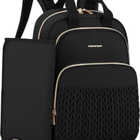 mommore Diaper Bag Backpack - Large 27L Stylish Travel Baby Bag with Insulated Pockets, Waterproof Changing Pad, and Stroller Straps (L-Black)