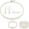 Glenmal Women's Pearl & Rhinestone Bridal Jewelry Set - Elegant Necklace, Bracelet & Earrings for Weddings & Parties