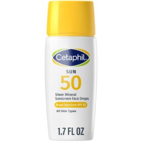 Cetaphil Sheer Mineral Liquid Sunscreen SPF 50 – 100% Zinc Oxide Face Sunscreen, Matte Finish for Sensitive Skin, Hypoallergenic & Paraben Free, 1.7 Fl Oz