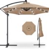 10ft Solar LED Offset Patio Umbrella with Cantilever Base & Easy Tilt - Tan