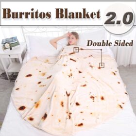 SILUI Giant Tortilla Blanket - 60 inch Soft Flannel Burrito Throw - Funny Novelty Taco Wrap for Teens & Adults - Unique White Elephant Gift for Bedroom, Couch & Camping