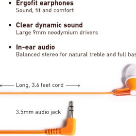 Panasonic RP-HJE120 ErgoFit In-Ear Earbud Headphones - Dynamic Crystal Clear Sound with Ergonomic Comfort-Fit & 3 Earpad Sizes (Orange)