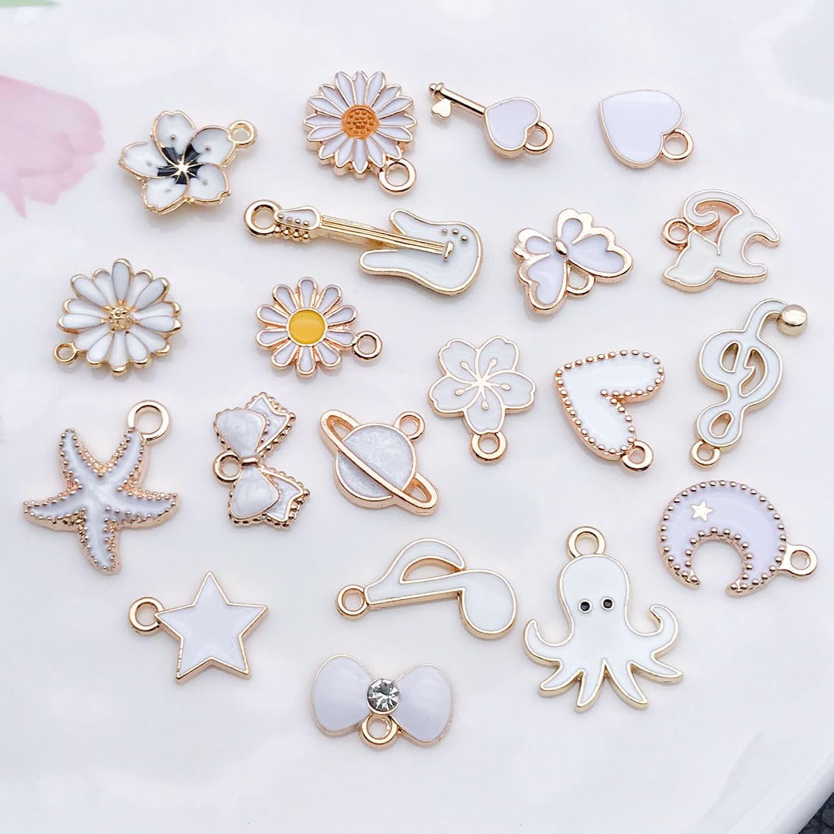 WOCRAFT 40-Piece Enamel Charms Kit – Assorted DIY Jewelry Making Charms for Bracelets, Necklaces, Earrings & Keychains (White Base)