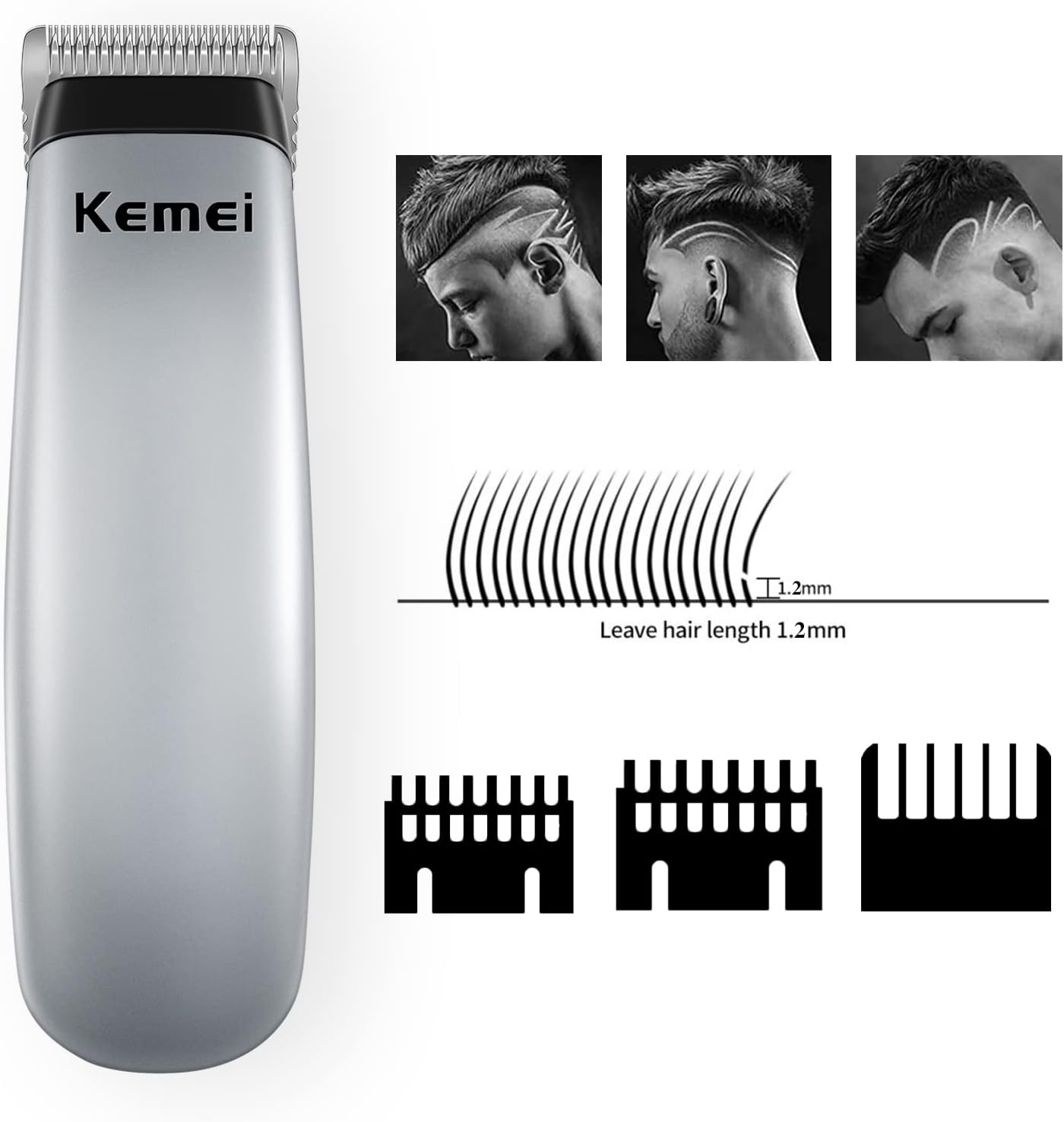 KEMEI Professional Cordless Mini Hair Trimmer - Portable Stainless Steel Clipper for Beards, Mustaches, and Precise Haircuts