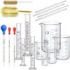 Professional Borosilicate Lab Glassware Set - 23-Piece Kit with Beakers, Graduated Cylinders, Stirring Rods, Pipettes & Brushes