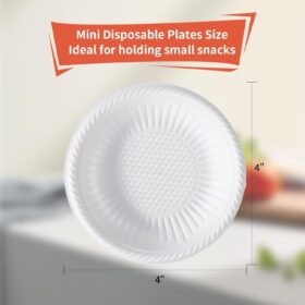 Eco-Friendly 4 Inch Mini Disposable Plates – 100 Count Small Round Paper Plates for Parties, Desserts, Appetizers & Pet Feeding – Biodegradable & Sturdy
