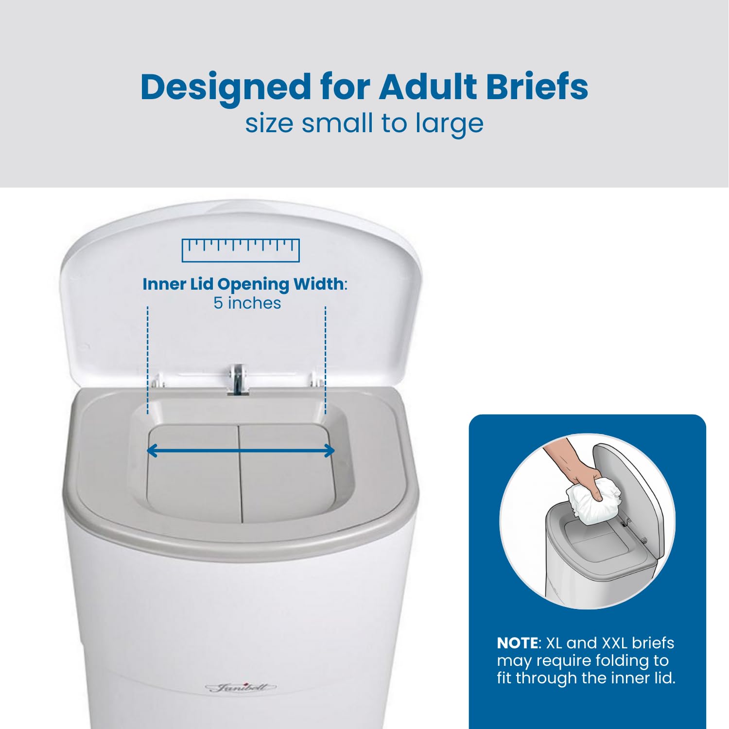 Janibell Akord 330 Adult Incontinence Pail – 11 Gallon Hands-Free Step Trash Can with Odor-Locking Seal & Continuous Liner System for Home Care