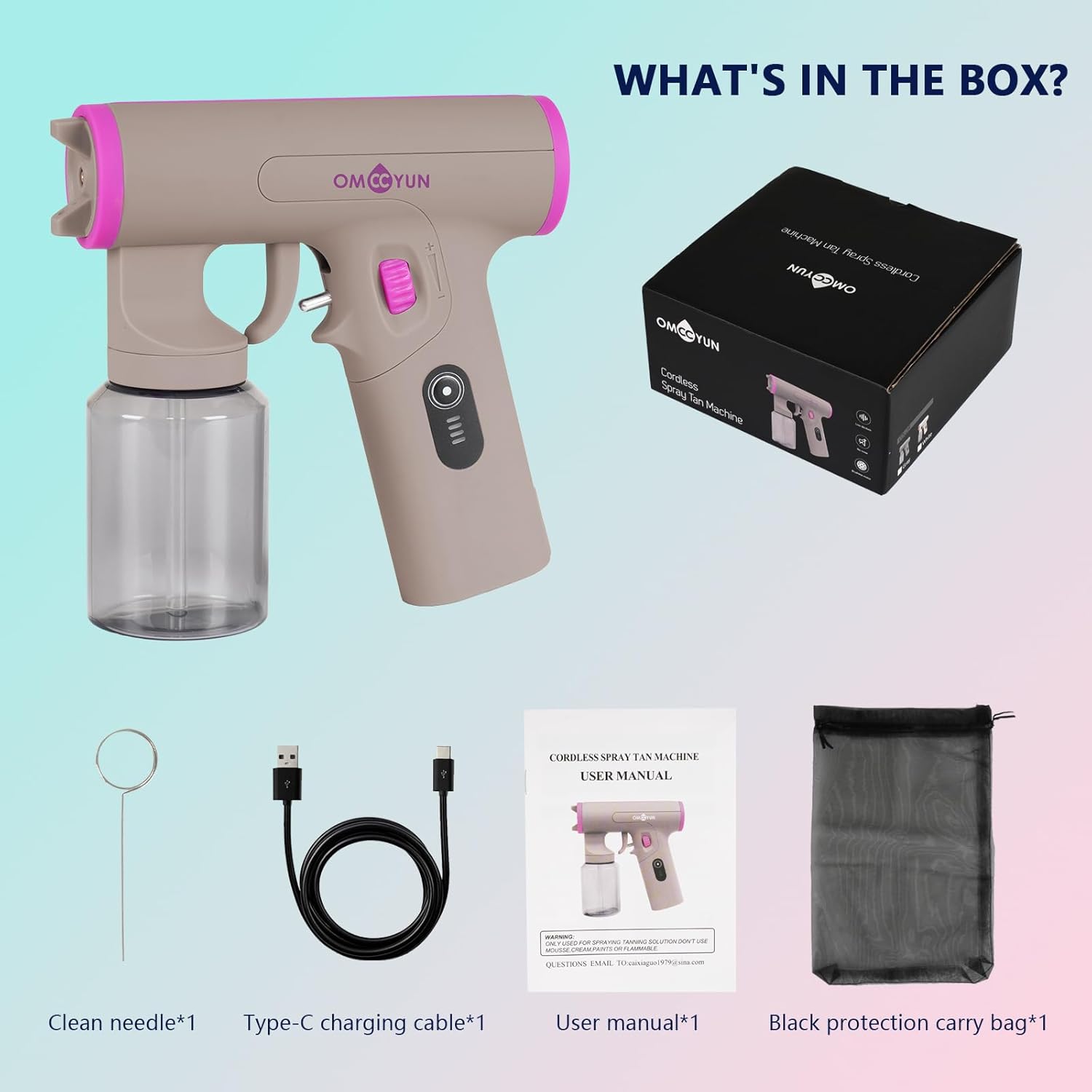 Cordless Spray Tan Gun - Portable HVLP Airbrush Machine with Rechargeable Battery, Adjustable Flow Control Knob, & Fluid Cup for Professional DIY At-Home Tanning (Gray)