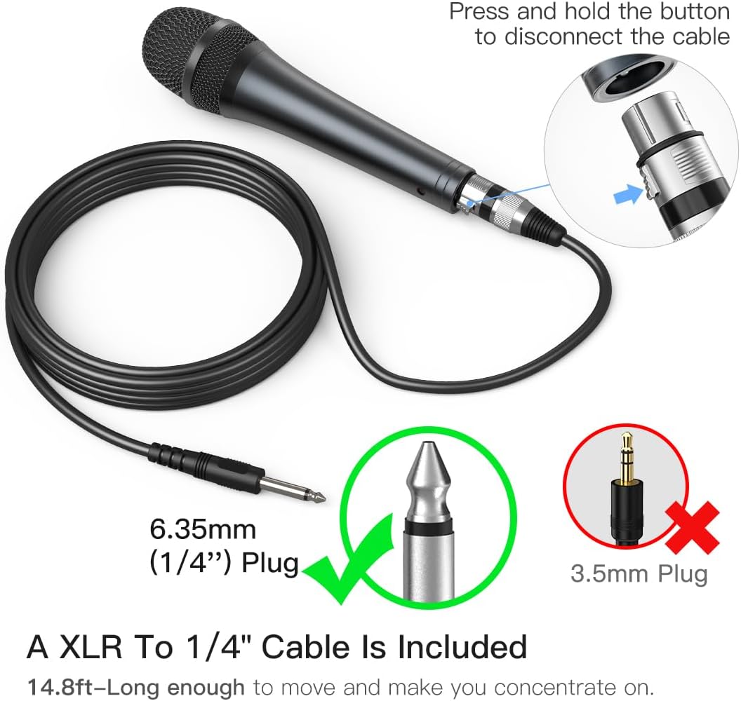 FIFINE K6 Wired Dynamic Vocal Microphone - Professional Handheld Karaoke Mic with 14.8ft Detachable Cable, 1/4'' Plug, ON/Off Switch for Singing, Speech, and DJ