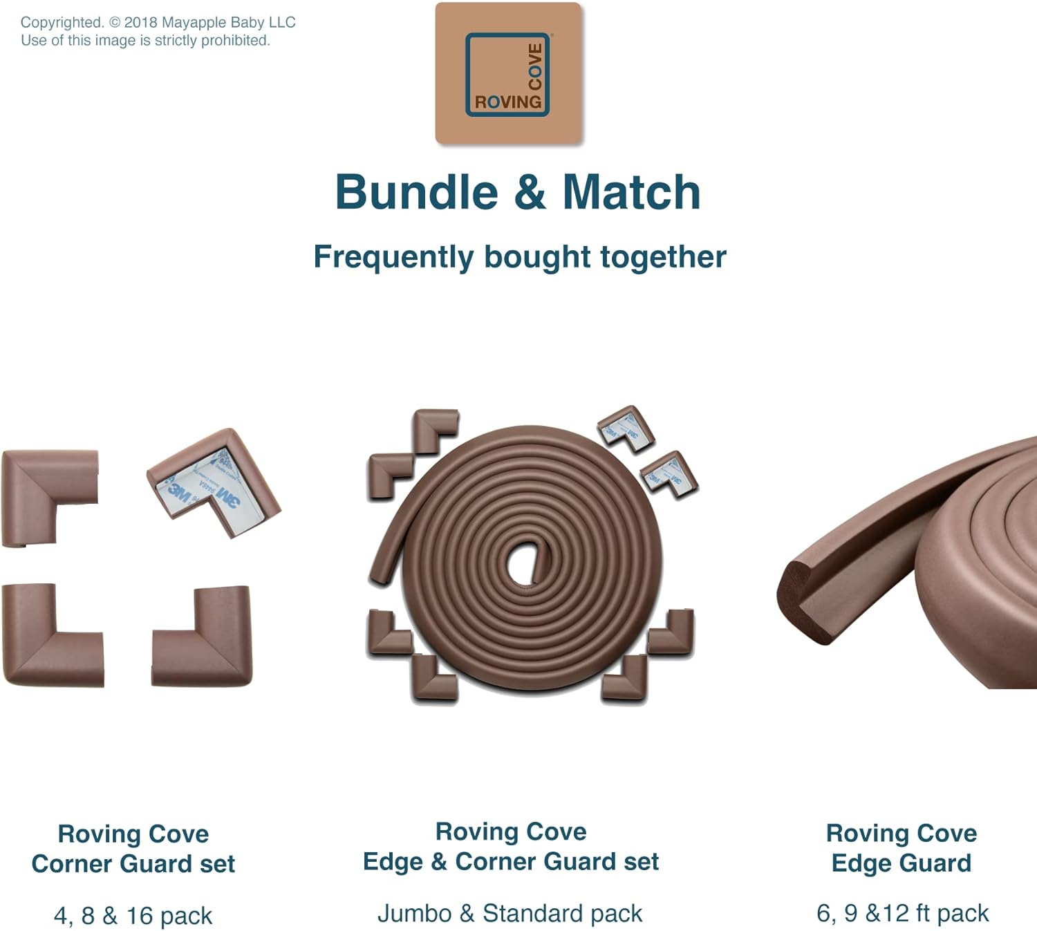 Roving Cove Baby Proofing Corner Protectors – 4 Pack Heavy-Duty Coffee Brown Foam Guards with 3M Adhesive Tape