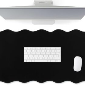 Preppy Scalloped Desk Mat - Large 31.5" x 15.75" Waterproof Office Table Pad with Edge Stitching & Non-Slip Rubber Base (Black)