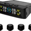 Solar & USB Charging TPMS with 4 External Sensors - Real-Time LCD Tire Pressure Monitor