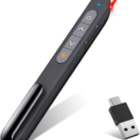 Professional Wireless Presenter Remote with Dual USB-C Receiver | 2.4GHz PowerPoint PPT Clicker for Laptops, Mac, PC | 656ft Red Laser Pointer & Volume Control for Teachers, Meetings