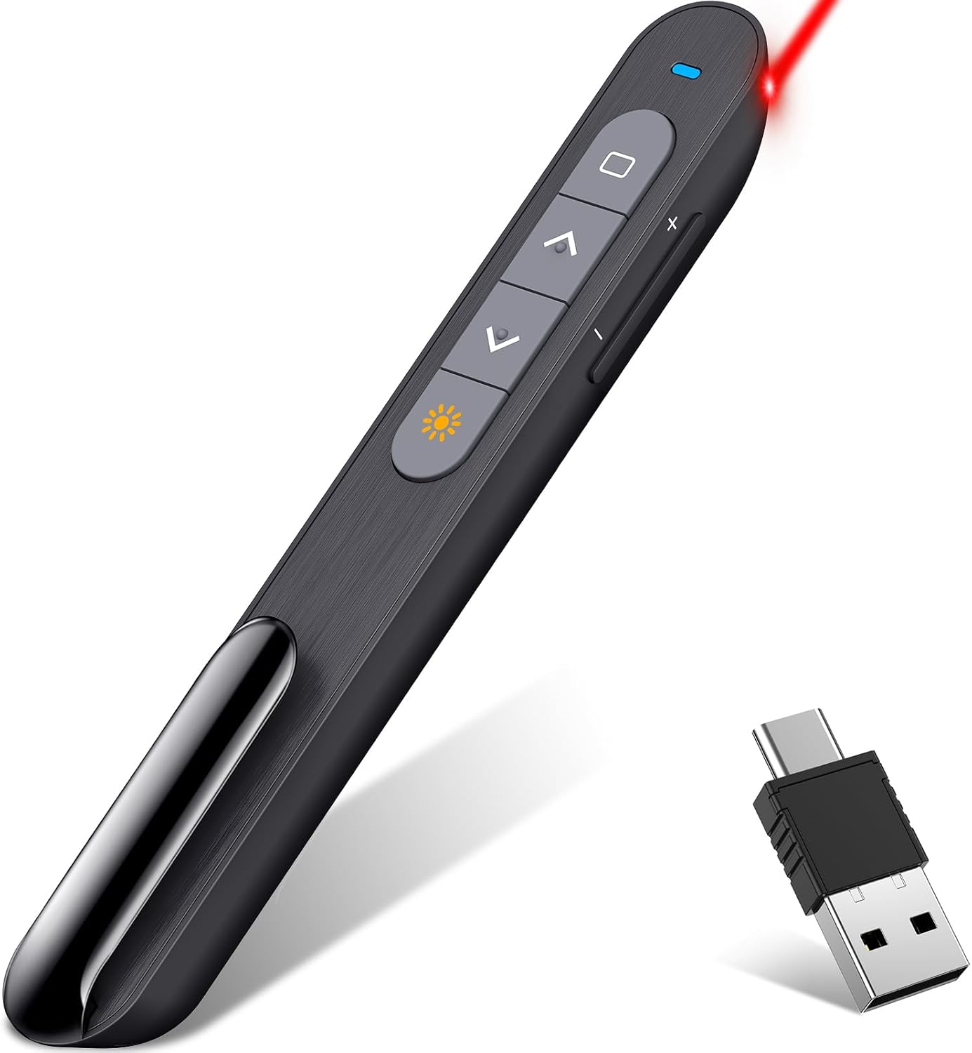 Professional Wireless Presenter Remote with Dual USB-C Receiver | 2.4GHz PowerPoint PPT Clicker for Laptops, Mac, PC | 656ft Red Laser Pointer & Volume Control for Teachers, Meetings