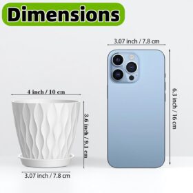 16 Pack 4 Inch Plastic Planter Pots with Saucers – Heavy Duty Indoor/Outdoor Nursery Pots with 48 Drainage Holes for Succulents, Herbs, and Seedlings (White)