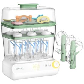 Momcozy 3-Layer Baby Bottle Sterilizer and Dryer – Universal Electric Steam Sanitizer with Auto Shut-Off, 99.9% Sterilization for Breast Pump Parts, Pacifiers & Teether