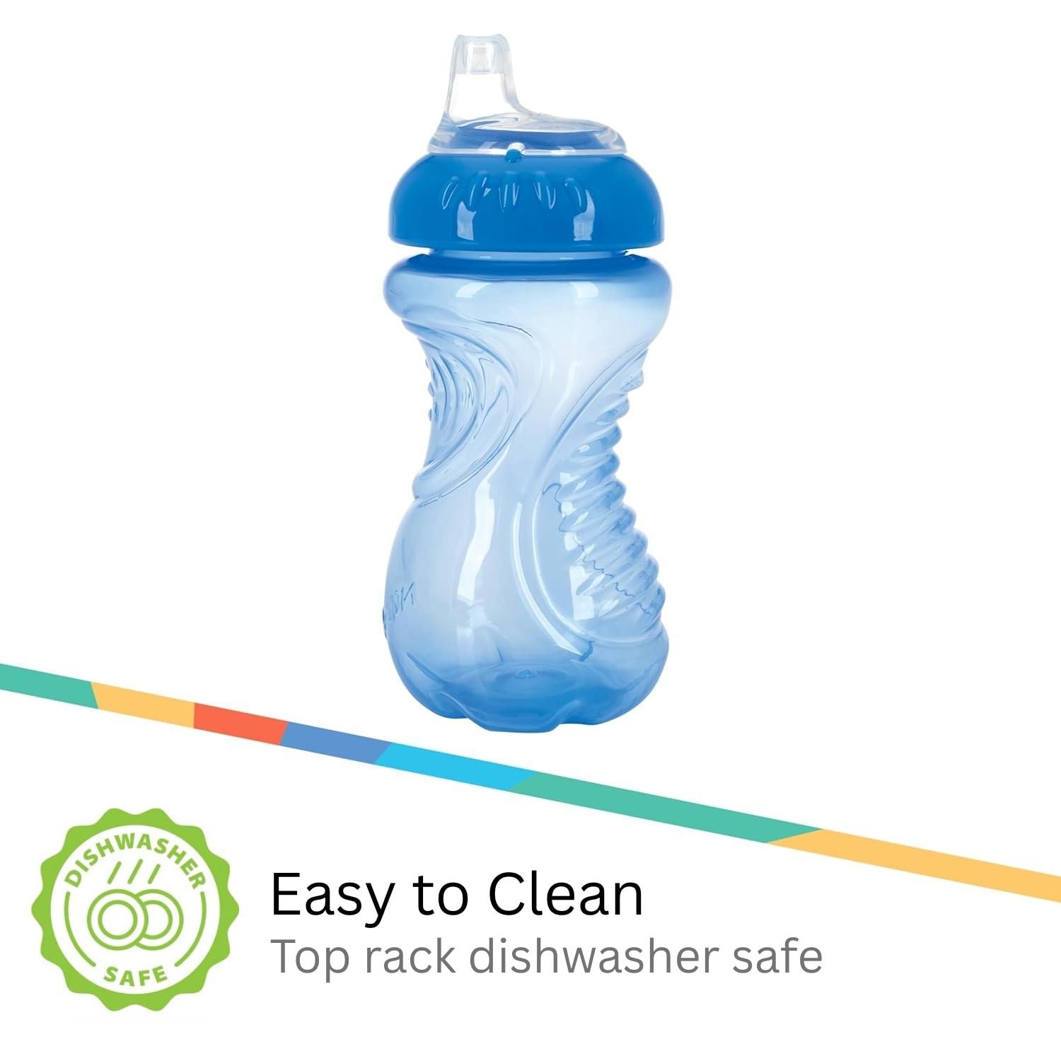 Nuby 3-Pack No-Spill Toddler Sippy Cups with Soft Silicone Spouts - Easy Grip, BPA Free - Blue, Aqua, Green