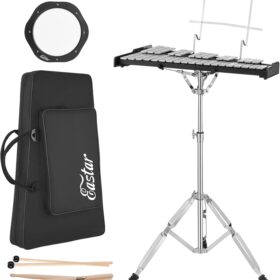 Eastar 32-Note Percussion Bell Kit with 8-Inch Drum Practice Pad, Adjustable Xylophone Stand, Mallets, Drumsticks, and Portable Backpack Bag – Complete Band & Orchestra Student Starter Set